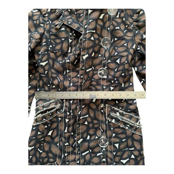 Tuleh Printed Brown Trench Coat Size 2 Cotton Geometric - Picture 10 of 15